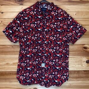 Cactus Man Ricki Singh Navy Red Ditsy Floral Woven Button Up Shirt extra large